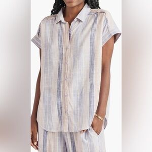 Splendid linen button up top and linen wide leg pants stripe